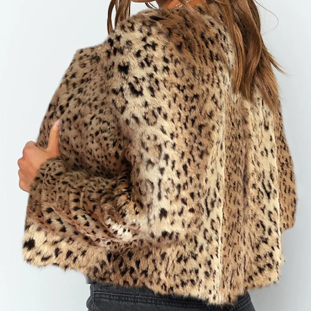 

Faux Fur Coat Plus Size Women Autumn Winter Fluffy 2019 Plush Coat Leopard Long Sleeve Cardigan Coat Warm Soft Outwear