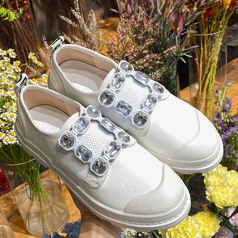 

Новинка, Женская Повседневная Уличная обувь на плоской подошве, весна-осень 2021, модная женская фотообувь с круглым носком и бусинами