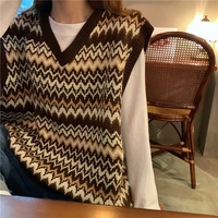 women 2021 new fashion loose casual cottagecore sweater vest korean striped knitted sweater vest spring autumn warm streetwear