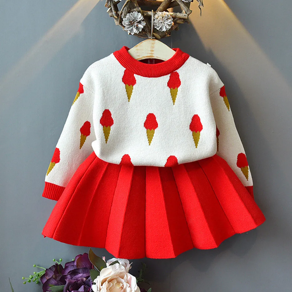 Теплый свитер с рисунком мороженого для маленьких девочек комплект из вязаной