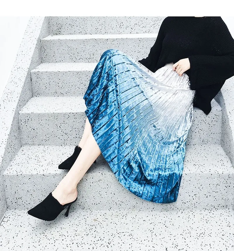 Юбка плиссированная длинная женская элегантная высокая талия а силуэт для школы