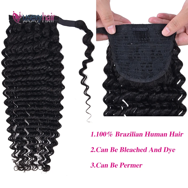 USEXY человеческие волосы для конского хвоста с глубокой волной бразильские