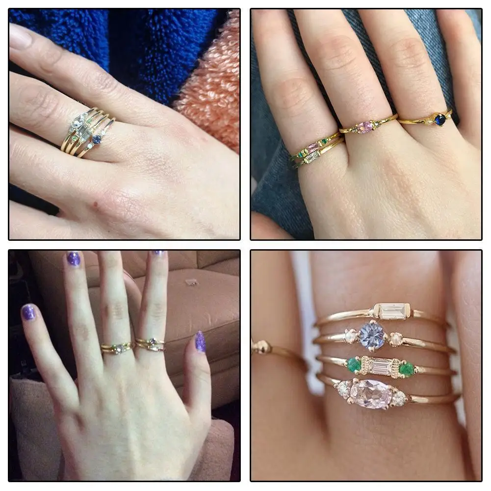 

4 Pcs/set Crystal Zircon Gold Ring Set 2021 Vintage Ring Party Jewelry Bohemian Women Engagement Set F4W1