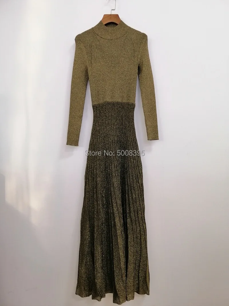 Женское трикотажное платье средней длины эластичное модное золотого и медного