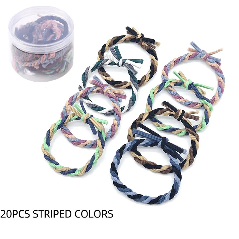 striped 20 шт./лот, аксессуары для волос для девочек, Подарочная коробка, набор бантов, эластичные резинки для волос, одноцветная повязка на голову, милые резинки для волос для детей - Цвет: striped