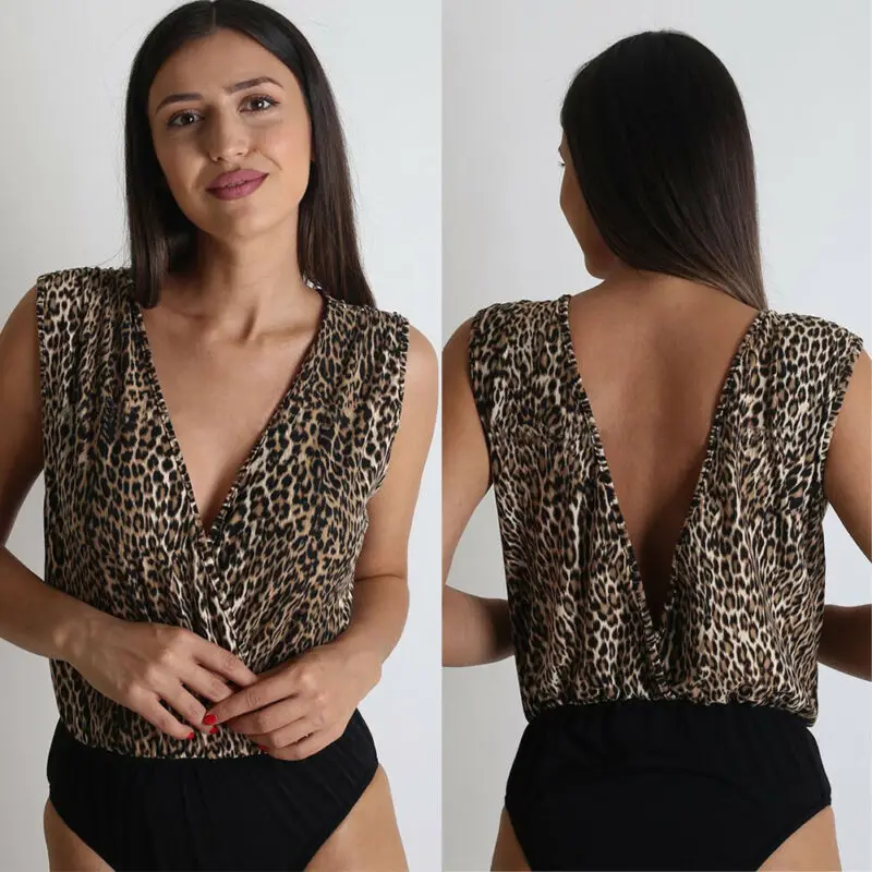 Модная одежда хит женский леопардовый топ без рукавов шорты комбинезон костюм