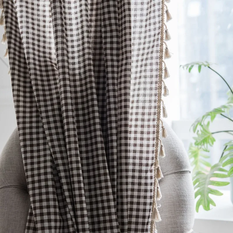 Декоративные оконные занавески в японском стиле полузатемняющие шторы клетку с