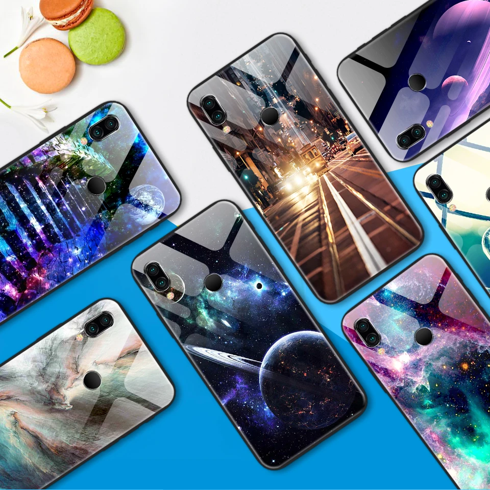 Для Xiaomi Redmi Note 6 звездный узор закаленное стекло чехол для телефона Redmi Note 7 мягкий силиконовый край полная защита жесткий чехол
