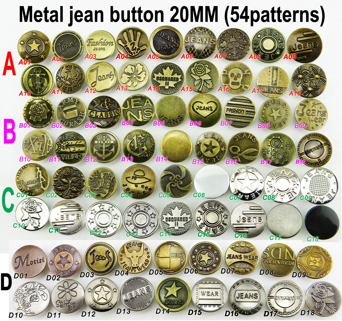 30 шт. 20 мм 54 узор дизайн металлическая джнисовая пуговица и подходит для одежды