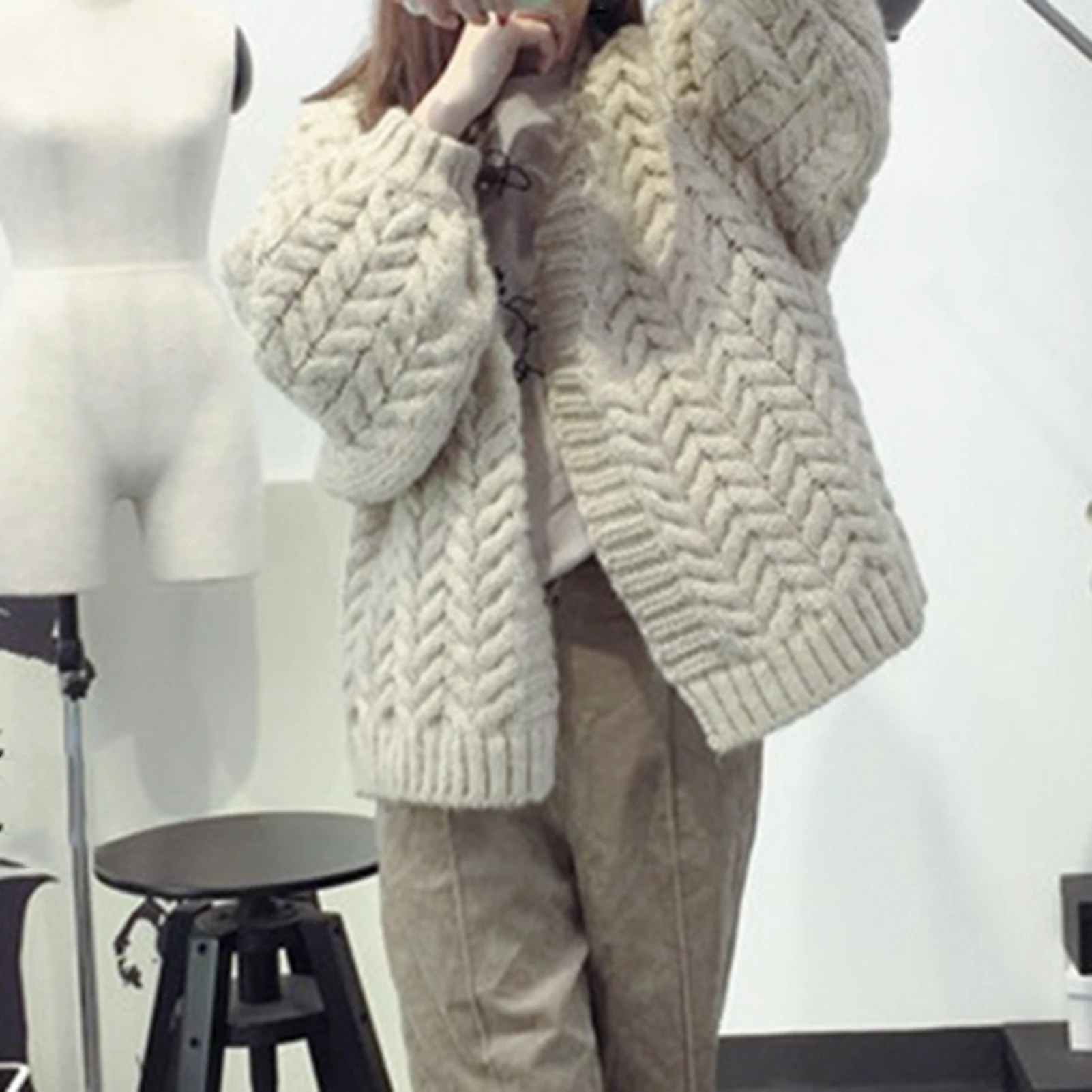 Осень-зима 2020 женский свободный вязаный кардиган с открытой передней частью