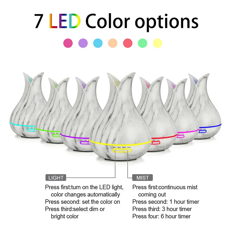 

400ml Aroma Diffuser Essential Oil Air Pupifier Ultrasonic Air Humidifier with 7 Color Changing LED Lights for Home or Office
