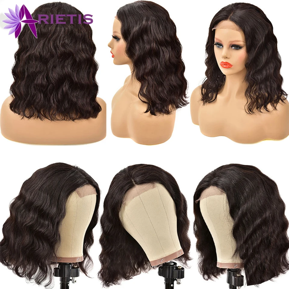 Arietis Body Wave 13x1 Lace Front Human Hair Wigs For Black Women Brazilian Remy Short Bob Closur Wig Pre-plucked With Baby | Шиньоны и