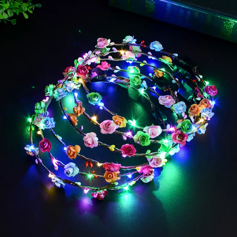 

Светящийся цветочный венок 2021, 10 светодиодов, искусственный цветочный ободок, светящийся венок для свадьбы, вечеринки, Рождества, гирлянды