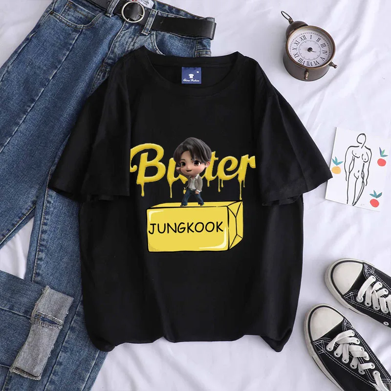 Camiseta de algodón con estampado de Kpop Bangtan Boys para hombre y mujer, ropa de calle holgada de manga corta, camisetas informales Unisex, 2021
