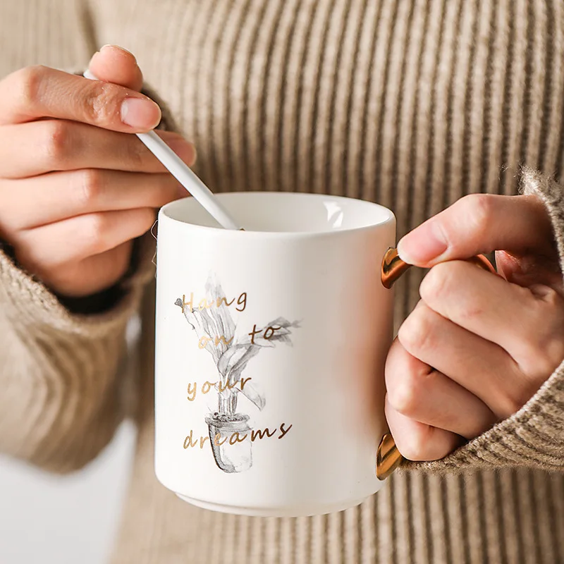 Современная роскошная Большая Керамическая кофейная кружка с золотой росписью