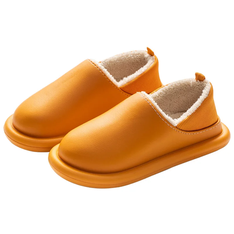 

2021 Women Waterproof Cotton Fur Slippers Plush Fleece Winter Warm Home Indoor Outdoor Slippers Shoes For Couples Thick Soled