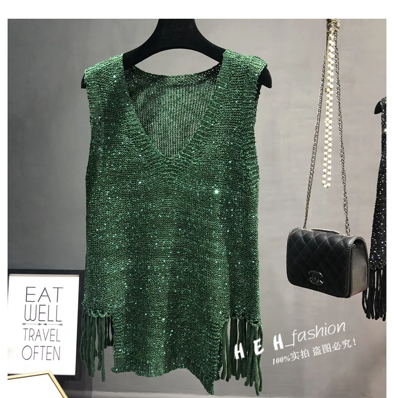 

Cakucool Shiny Lurex knitted top Women Hollow out Sequined Camisole Bohemian Slim Casual Bling Tanks summer camis Femme