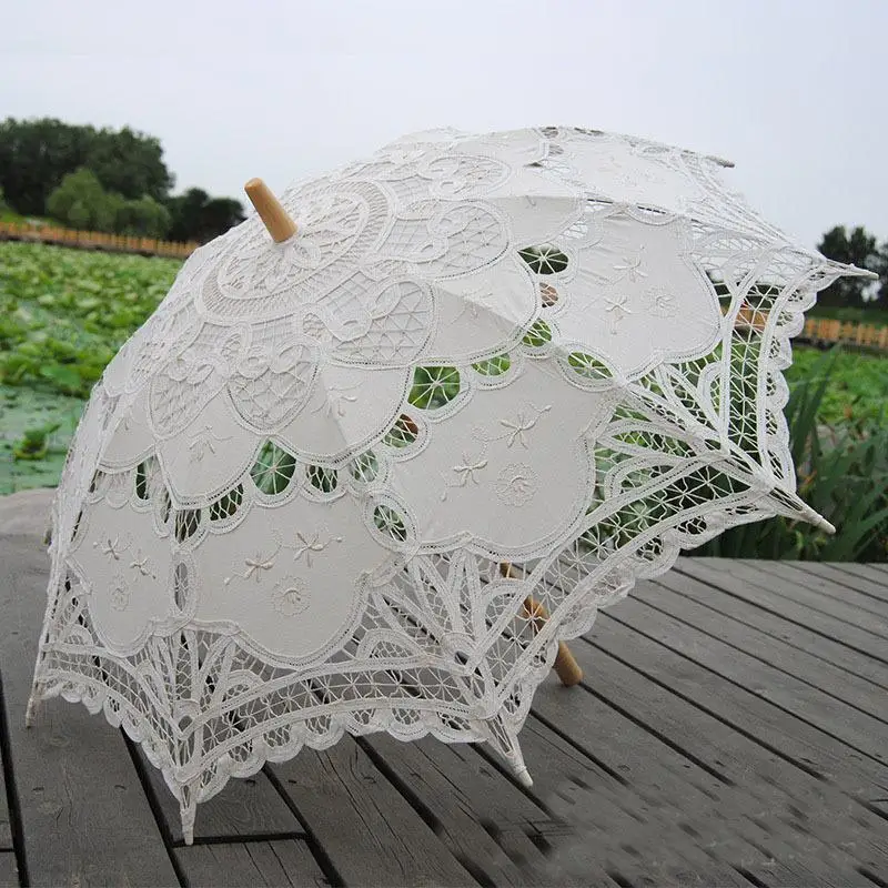 

Lace Parasol Umbrella Wedding Decor Cotton Embroidery Bridal Umbrella Elegant Lace Umbrella Cotton Embroidery Ivory Battenburg
