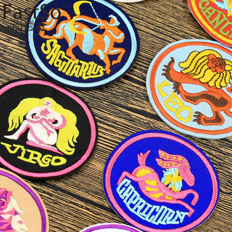 12 созвездий патчи Рак Лев полосы штук вышитые утюжок на для одежды DIY наклейки