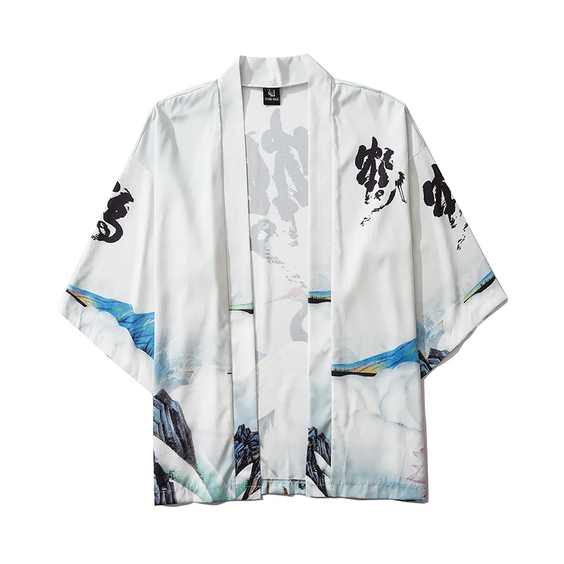 Кимоно мужское с японским принтом юката Азия кардиган топ для косплея тонкая
