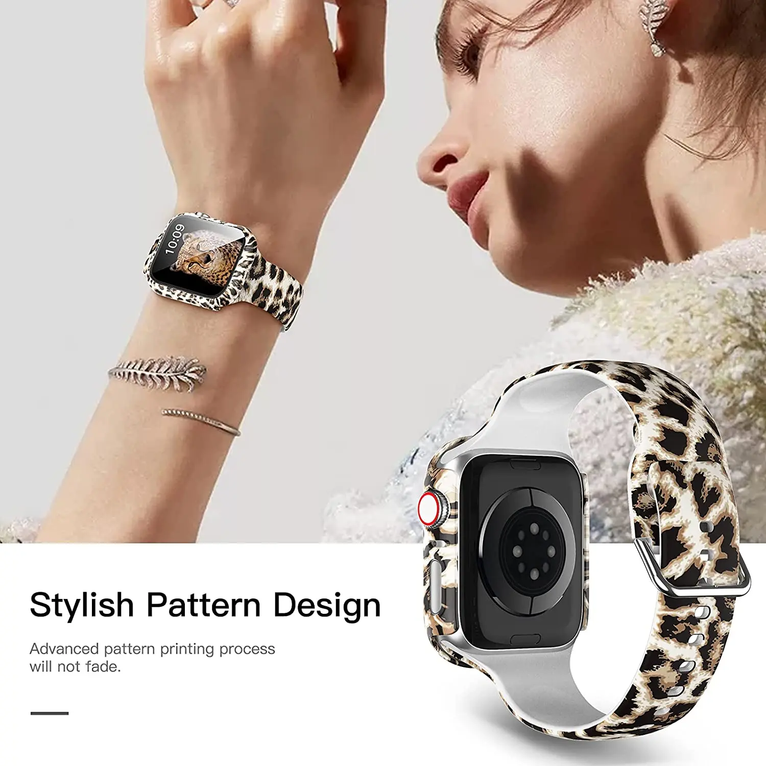 Bands for Apple Watch Strap 45mm 41mm 44mm 40mm 42mm 38mm, Soft Silicone Sport Wristbands Pattern Printed for iWatch SE 8 7 6 54