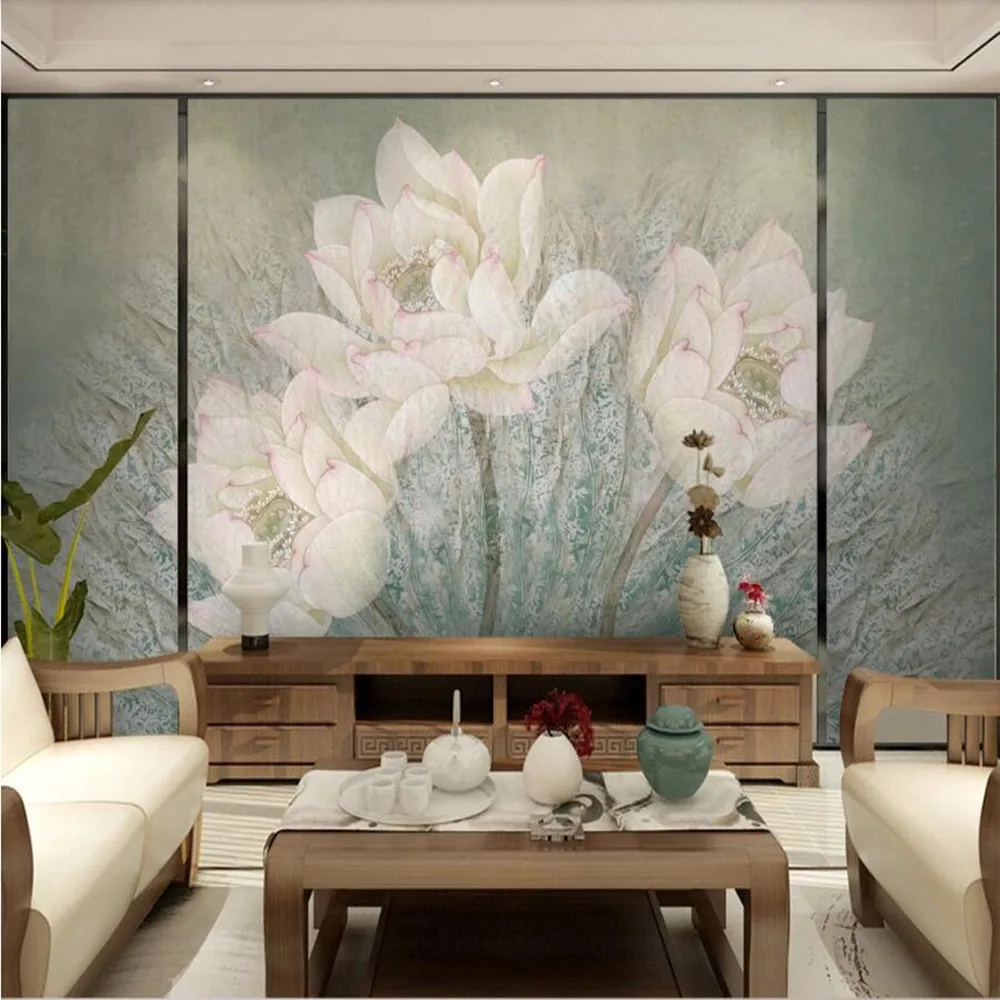 Milofi большие обои на заказ 3D Ручная роспись Лотос Ретро цветок картина маслом фон
