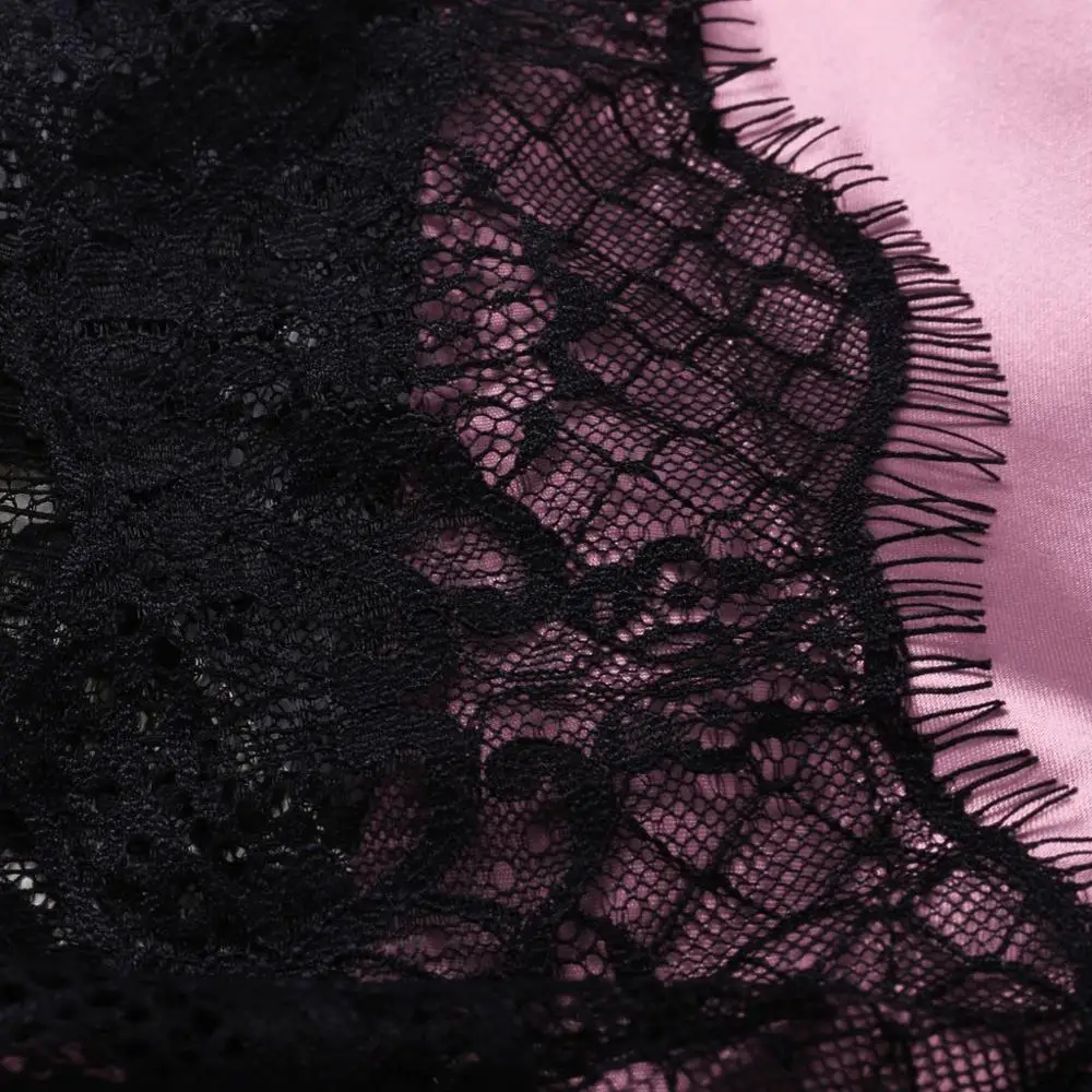 Женская пижама Сексуальный Атласный пижамный комплект черный кружевной v