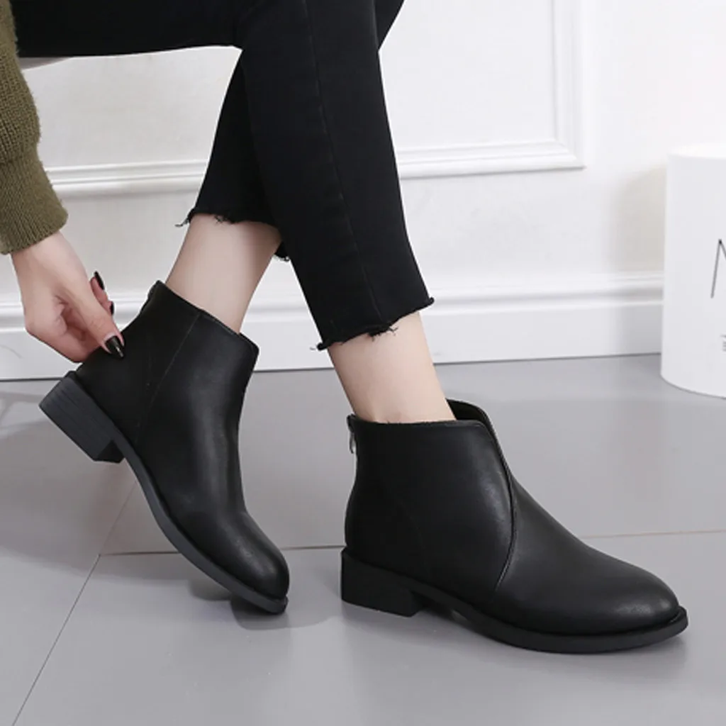 Женские ботильоны Цвет Черный Простые осенние женские ботинки на плоской