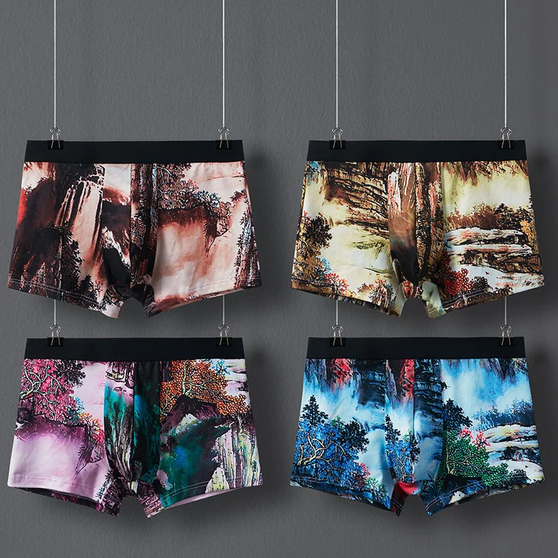 

Fashion Men Underwear Boxesr Shorts Print Panties Man Midlle Waist U Convex Pouch Underpants Cueca masculina Plus Size M-XXL