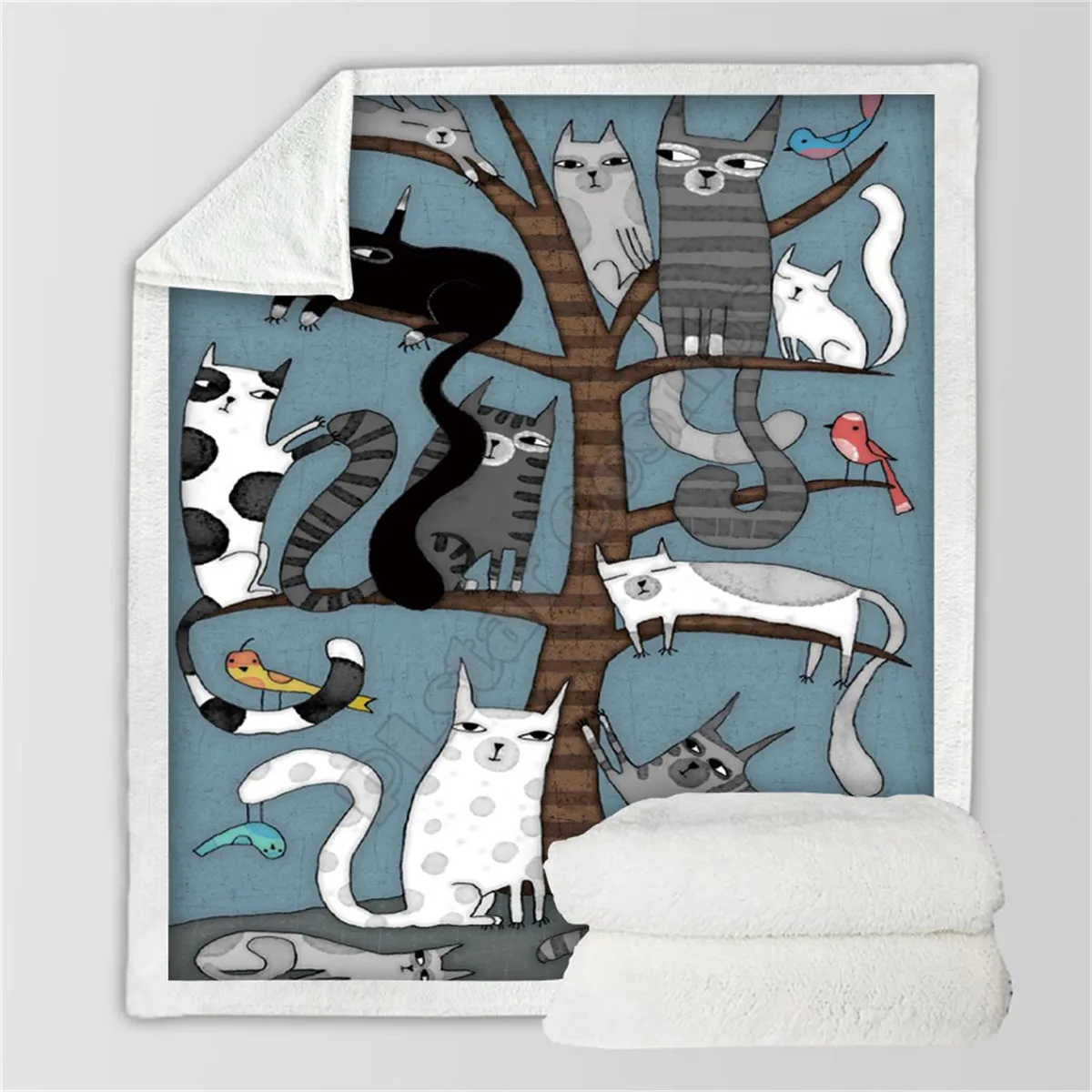 

Funny Cat Fleece Blanket 3D full printed Wearable Blanket Adults For Kids Warm Sherpa Blanket 04