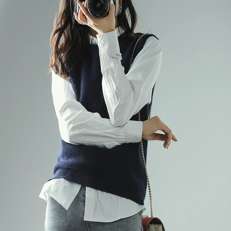 ALKMENE 2020 новый жилет без рукавов с круглым вырезом Женский вязаный кашемировый