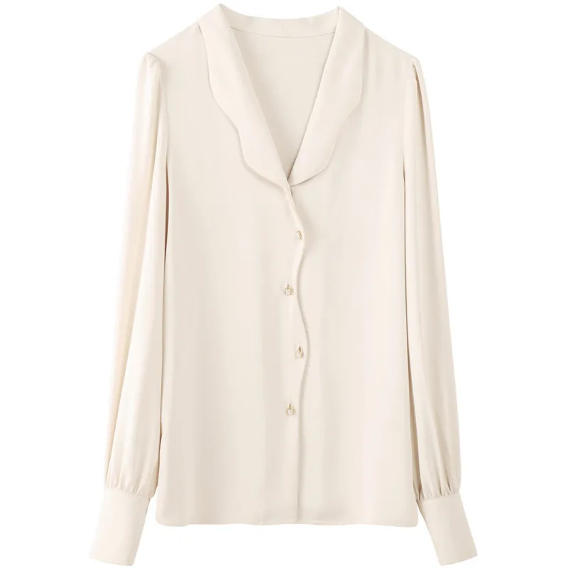 

Baizi Spring 2021 new Korean women's temperament elegant V-neck blouse niche design shirt female 91096