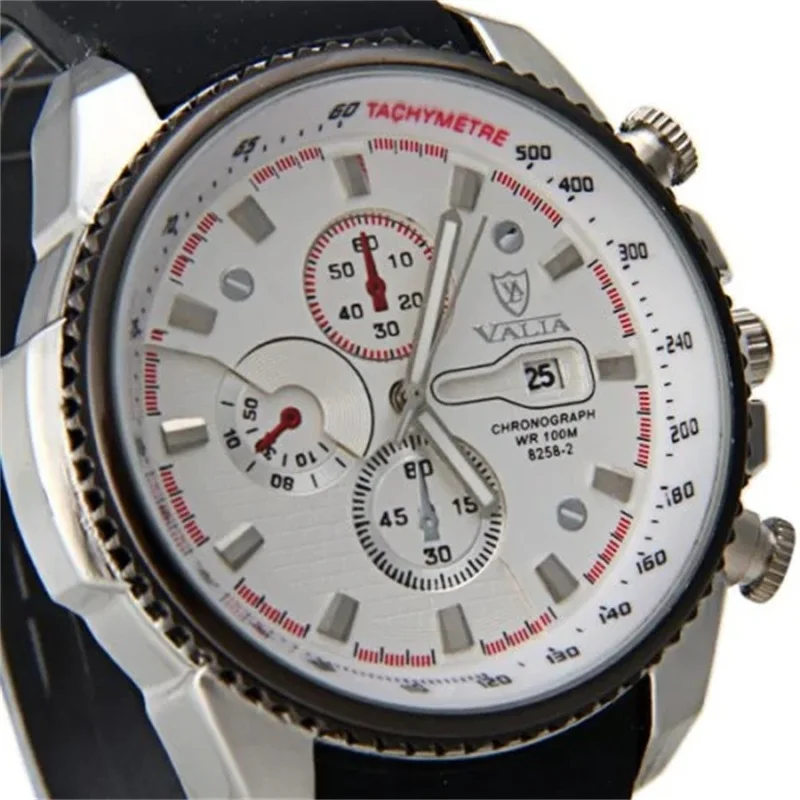 

VALIA Men's Automatic Date Fashion Business Trend Quartz Sports Silicone Strap Black White Watch Men's Classic Clock Relogio