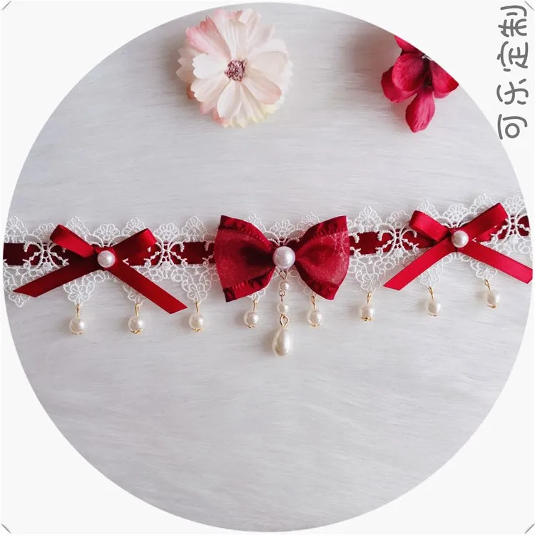 

Japanese Original Handwork Lolita Lace Bowknot Pearl Gorgeous Necklace Soft Sister Young Girl Collar Sweet Wild Student Girls
