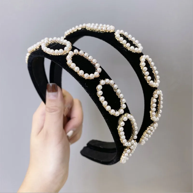 Женская повязка на голову с жемчужинами однотонная из фланелевого сплава