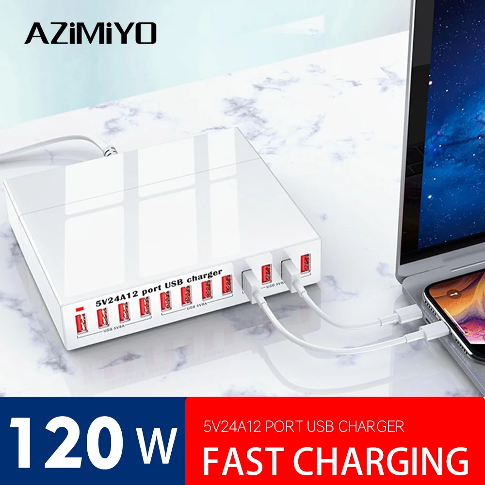 Universal do Telefone Azimiyo Carregador Porto Estação Inteligente Doca Móvel Desktop Parede ue Eua uk Plug 120w Usb 12
