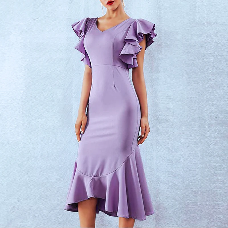 INDRESSME, женское вечернее платье, летнее платье, Vestidos, фиолетовое, с оборками, с бабочкой, без рукавов, с открытой спиной, женские сексуальные платья русалки