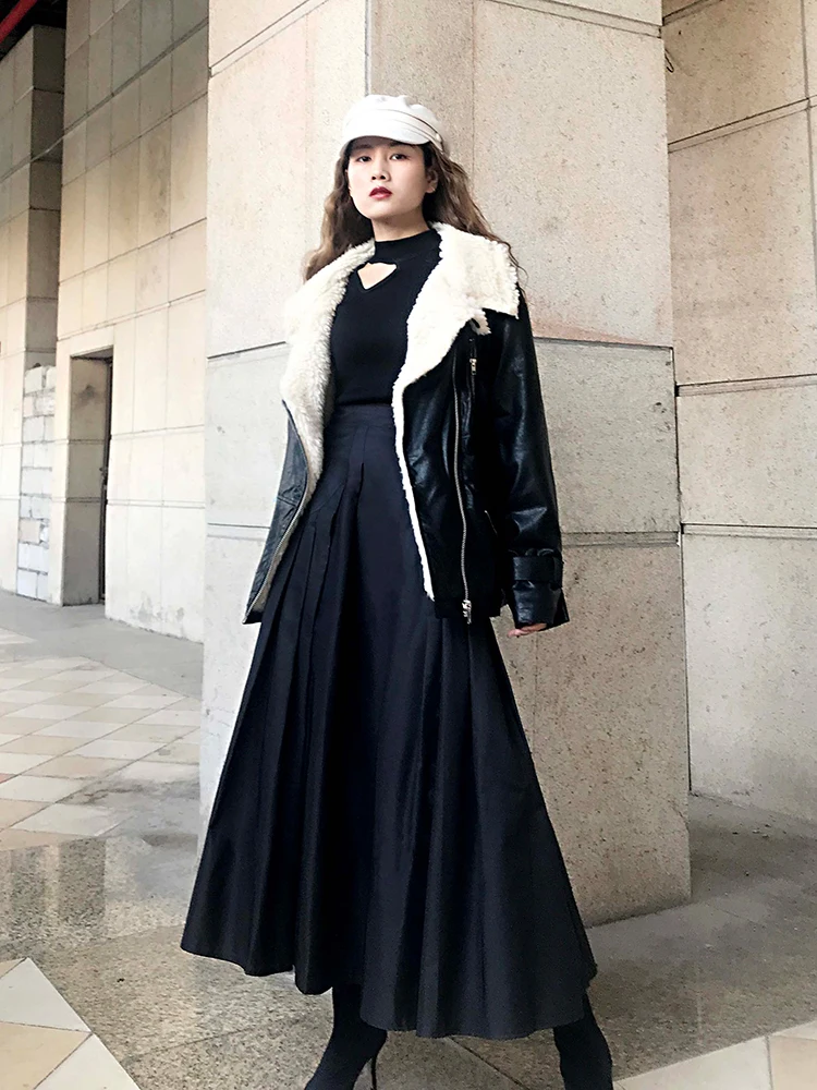 

Female High Waist Pleated Free Shipping Chic Long Skirts Woman Spring Casual Sexy Skirt Autumn Winter Vintage Midi Skirts Womens