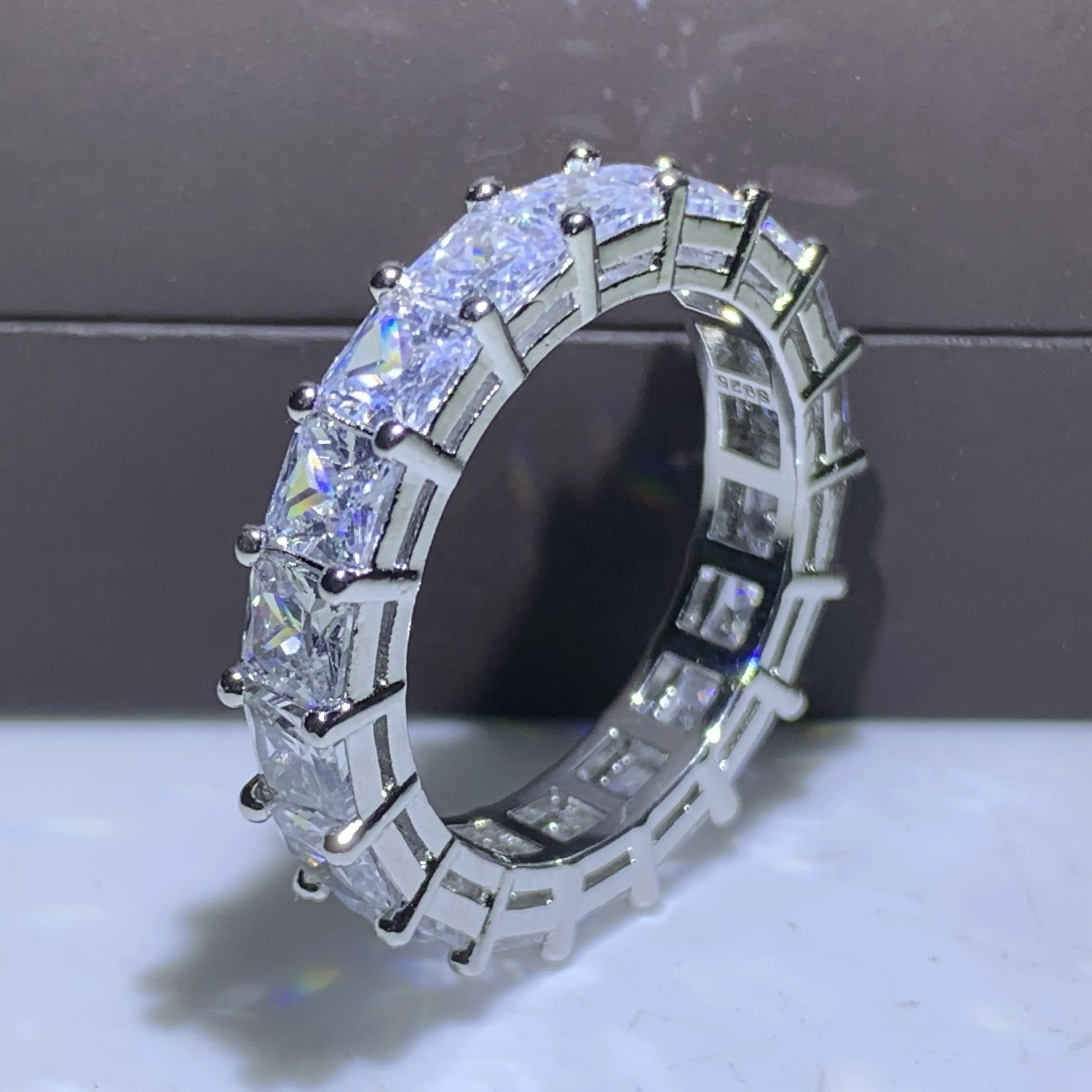 Бренд Eternity Band Promise ring 925 пробы серебро AAAAA cz обручальные кольца для мужчин и женщин вечерние ювелирные изделия подарок - Цвет основного камня: Asscher
