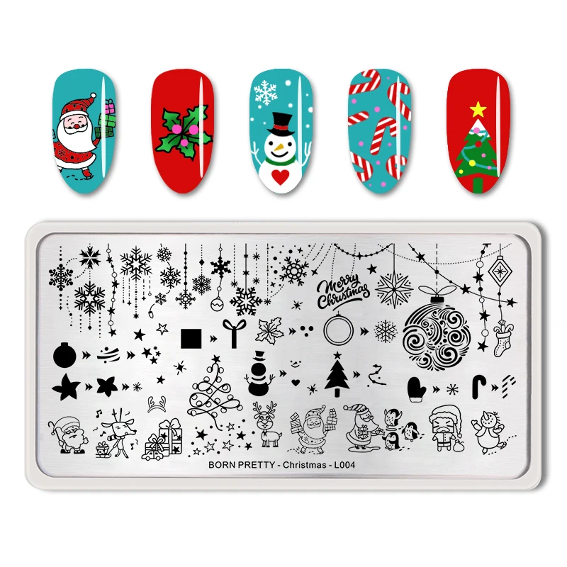 Christmas - L004 BORN PRETTY ногтей штамповки пластины Рождество геометрические кружева цветок животных из нержавеющей стали Шаблон для стемпинга для нейл-арта трафарет - Цвет: Christmas - L004