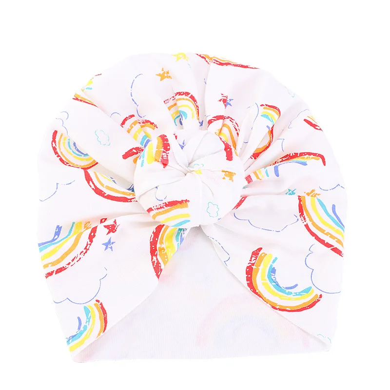 

Hot Sale Baby Hair Cap For Sleeping American Cotton Donut Printing Turban Hat Elastic Bonnet Headband European Children's Hood