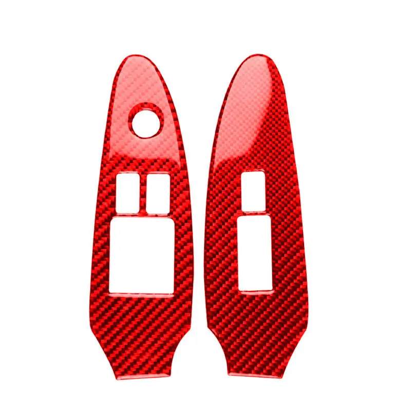 

2Pcs Car Window Lift Switch Panel Cover Red Carbon Fiber Trim Decor Accessory Replacement