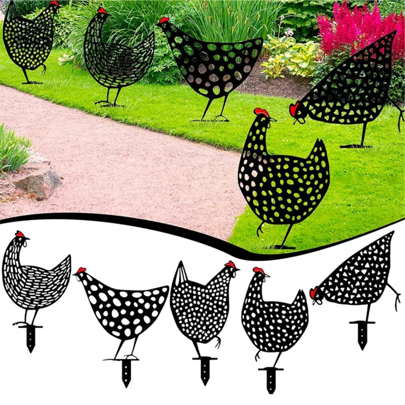 

Garden Decoration Outdoor Metal Birds Pastoral Chicken Card Insertion Plasctic Hen For Easter Gardening Ornaments Yard Chicken