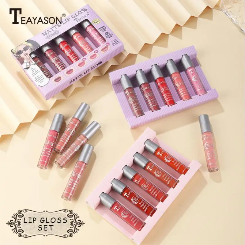 

HOT 5PCS/Set Velvet Matte Lip Gloss Waterproof Natural Moisturizing Easy To Wear Long Lasting Hydrating Makeup Lip Gloss TSLM2