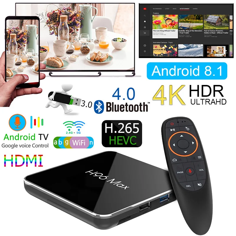 H96 MAX X2 ТВ приставка Android 8 1 Четырехъядерный 4 ГБ 32 64 Гб 2 4G & 5 ГГц Wifi H.265 4K Смарт
