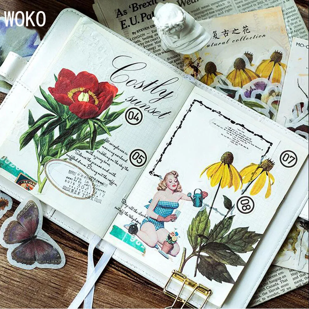 WOKO 60 шт./упак. Винтаж с принтом в виде бронзовых черепов цветы кактусов схема сказка тропические Vibes наклейка, сделай сам, скрапбукинг героя из мультфильма