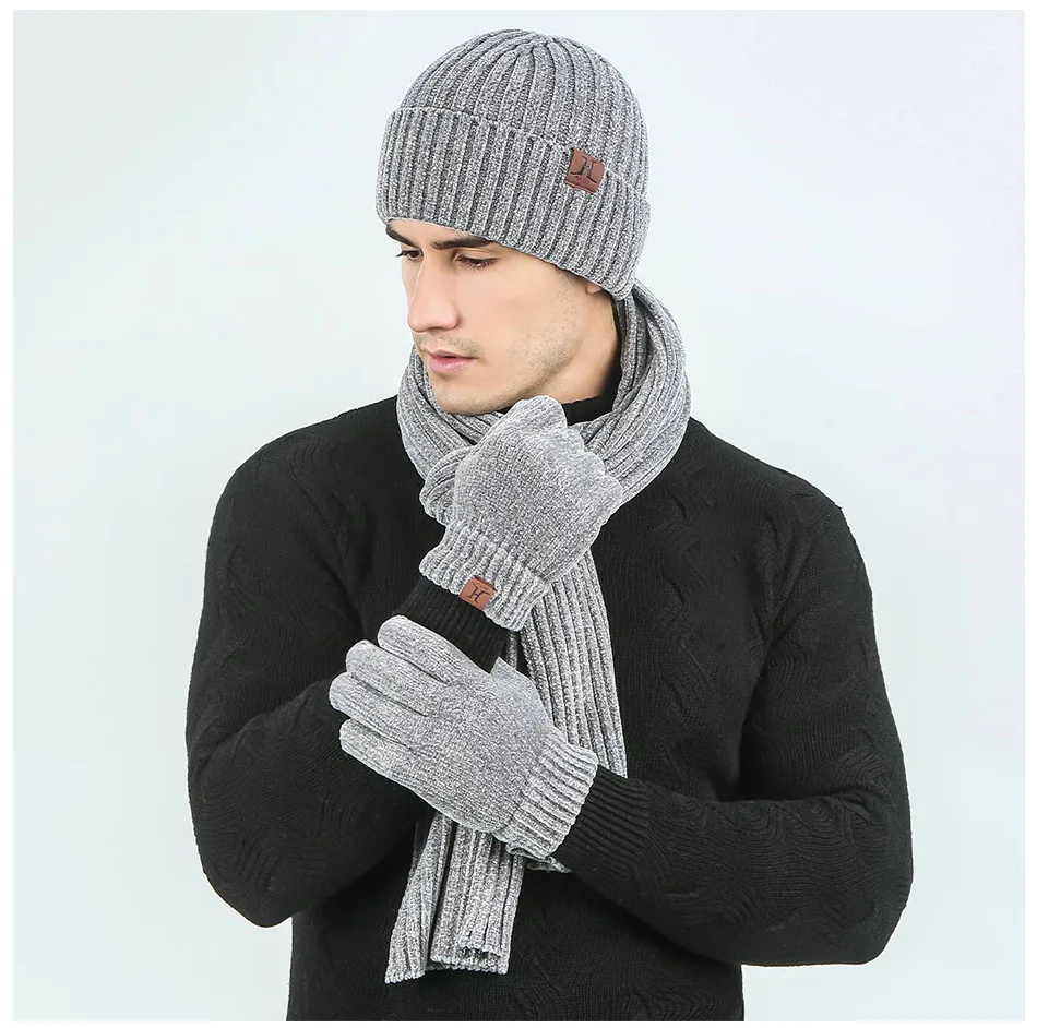 3 комплекта вязаная зимняя шапка шарф перчатки для женщин и мужчин толстые с