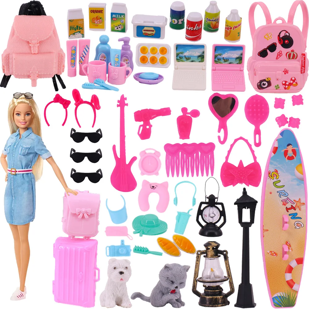 Mini Plastic Cat Toiletries Barbies Accessories Shoes Suitcase Backpack Dollhouse Decoration Hairpin Dolls Furniture Lamps Bread