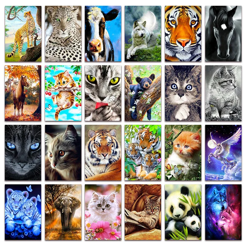 

New 5D Diamond painting embroidery Animal Cat tiger DIY Full Diamond mosaic cross stitch wolf horse picture Home decor E018