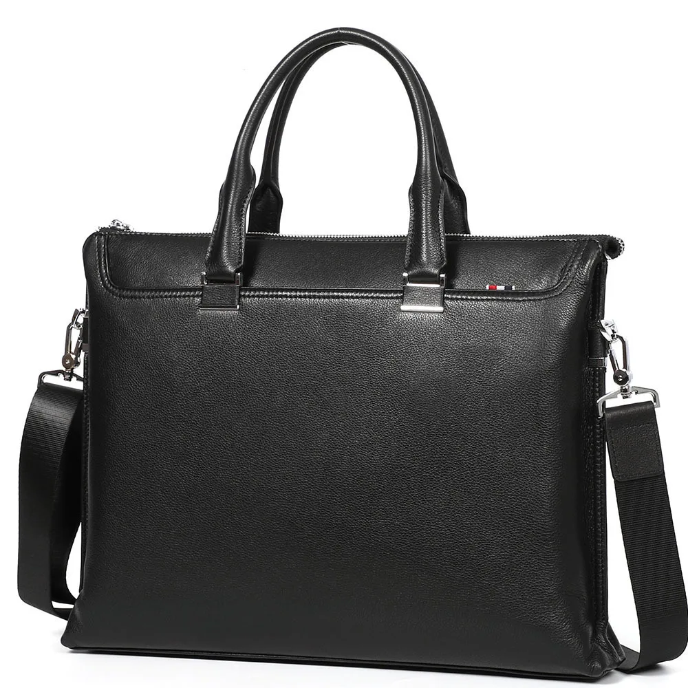 Luxury brand design cowhide men business bag briefcase natural cowskin laptop office bag black handbag man shoulder bolso hombre